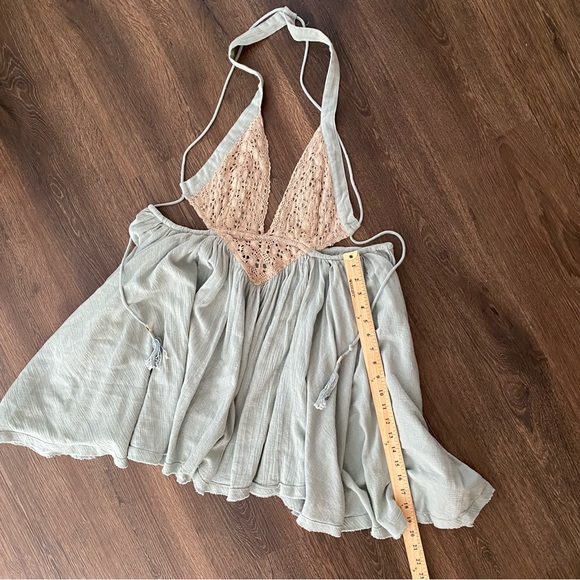 Free People Seafoam Green Blue Crochet Trapeze Asymetrical Mini Dress XS - Picture 5 of 13